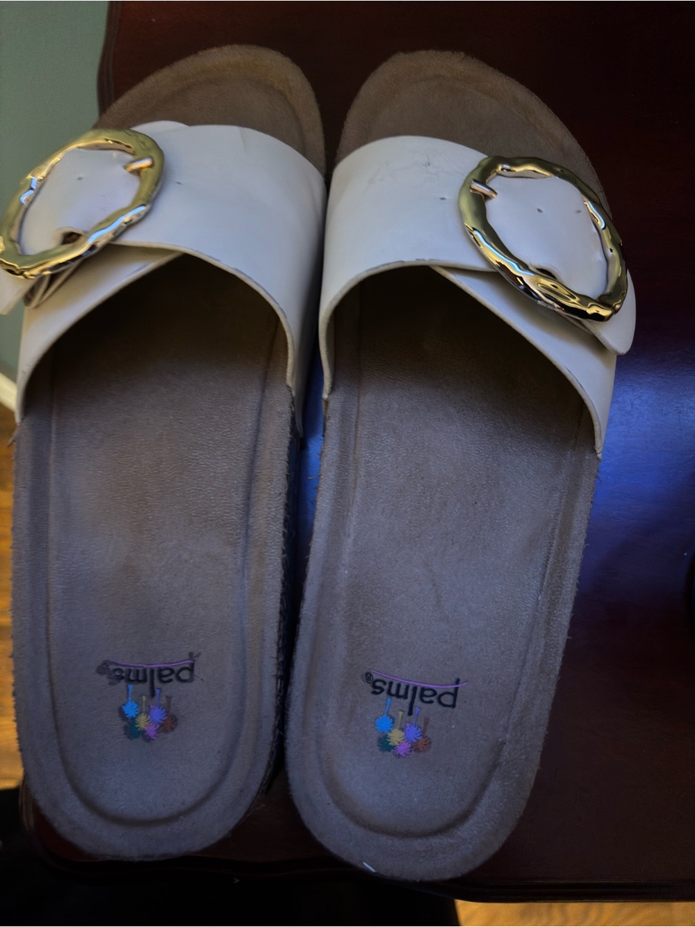 Palms Women's Cream Slide Sandals with Gold Buckle